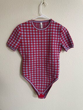 Red and Light Blue Gingham Short Sleeve Bodysuit
